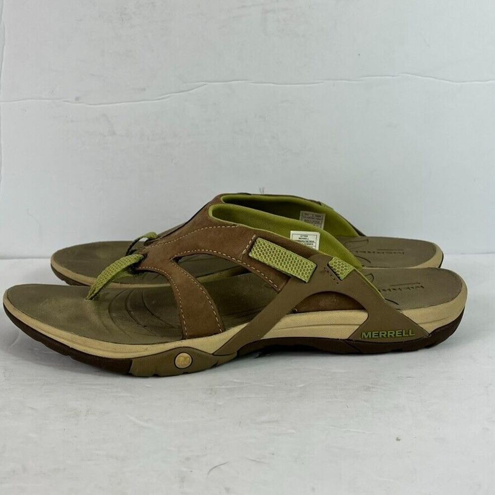 Merrell Women's Brown and Green Leather Thong Sandals - Picture 6 of 11
